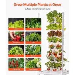 VEVOR Hydroponic Tower, 45 Pods 9 Tiers Hydroponics Growing System Kit with LED Grow Light, App Control & Casters, Vertical Home Garden with 20L Water Tank & Pump for Indoor Herbs, Fruits, Vegetables