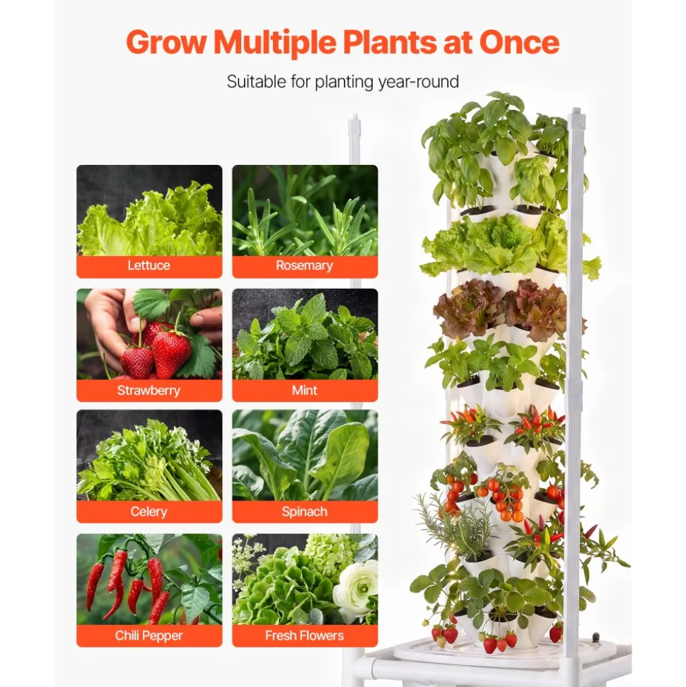 VEVOR Hydroponic Tower, 45 Pods 9 Tiers Hydroponics Growing System Kit with LED Grow Light, App Control & Casters, Vertical Home Garden with 20L Water Tank & Pump for Indoor Herbs, Fruits, Vegetables