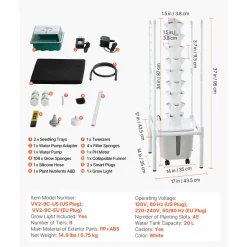 VEVOR Hydroponic Tower, 45 Pods 9 Tiers Hydroponics Growing System Kit with LED Grow Light, App Control & Casters, Vertical Home Garden with 20L Water Tank & Pump for Indoor Herbs, Fruits, Vegetables