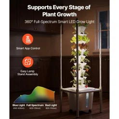 VEVOR Hydroponic Tower, 45 Pods 9 Tiers Hydroponics Growing System Kit with LED Grow Light, App Control & Casters, Vertical Home Garden with 20L Water Tank & Pump for Indoor Herbs, Fruits, Vegetables