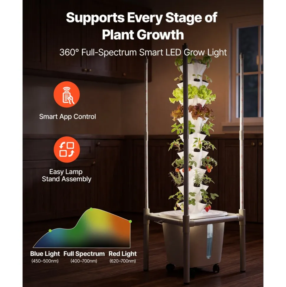 VEVOR Hydroponic Tower, 45 Pods 9 Tiers Hydroponics Growing System Kit with LED Grow Light, App Control & Casters, Vertical Home Garden with 20L Water Tank & Pump for Indoor Herbs, Fruits, Vegetables