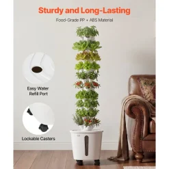 VEVOR Hydroponic Tower, 50 Pods 10 Tiers Hydroponics Growing System Kit with App Control & Casters, Vertical Home Garden with 20L Water Tank & Pump, Planter for Indoor Herbs, Fruits and Vegetables