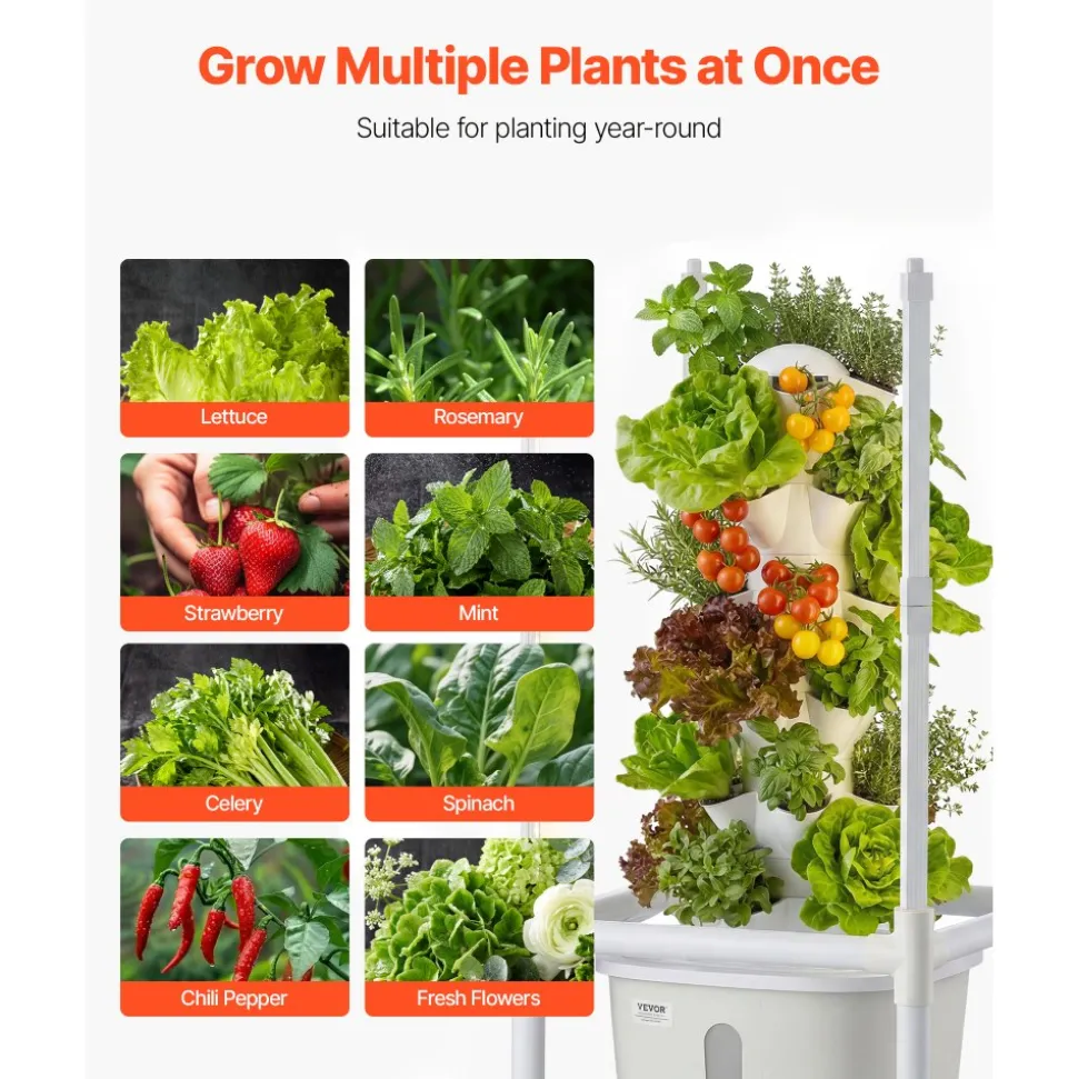 VEVOR Hydroponic Tower, 30 Pods 6 Tiers Hydroponics Growing System Kit with LED Grow Light & App Control, Vertical Home Garden with 20L Water Tank & Pump, Planter for Indoor Herbs, Fruits, Vegetables