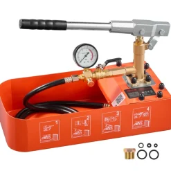 VEVOR Hydrostatic Test Pump 2 Gallon Hydraulic Manual Water Pressure Tester, Single Valve Hydrostatic Water Pipe Leakage Pressure Test Pump Kit with Gauge & Tank, 0-50 Bar Range, for Pipeline Heating