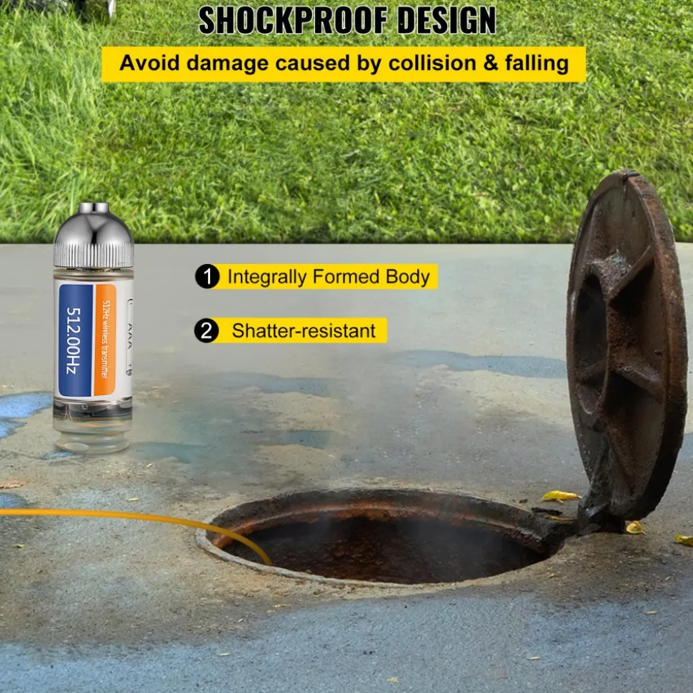 VEVOR 512HZ Sonde 8/5" and 1/4-20" Connectors Rigid Drain Locator for Locating & Detecting Small Sewer & Pipelines, Silver