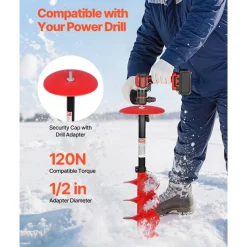 VEVOR Ice Auger Drill Bit, 8in Diameter 39in Length, Cordless Nylon Ice Fishing Augers With Extra 13.4in Extension Rod, Drill Adapter, Top Plate and Blade Guard