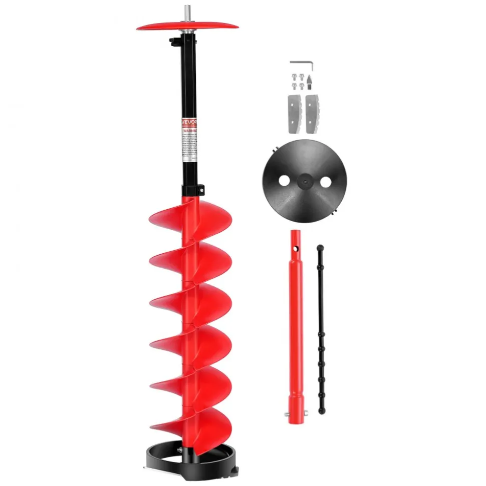VEVOR Ice Auger Drill Bit, 8in Diameter 39in Length, Cordless Nylon Ice Fishing Augers With Extra 13.4in Extension Rod, Drill Adapter, Top Plate and Blade Guard