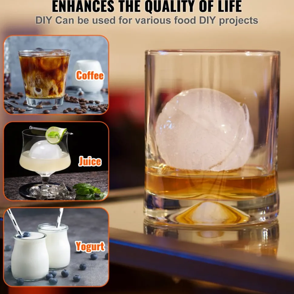 VEVOR Ice Ball Press, 2.4" Ice Ball Maker, Aircraft Al Alloy Ice Ball Press Kit for 60mm Ice Sphere, Ice Press with Tong and Drip Tray, for Whiskey, Cocktail, Bourbon, Scot on Party & Holiday, Black