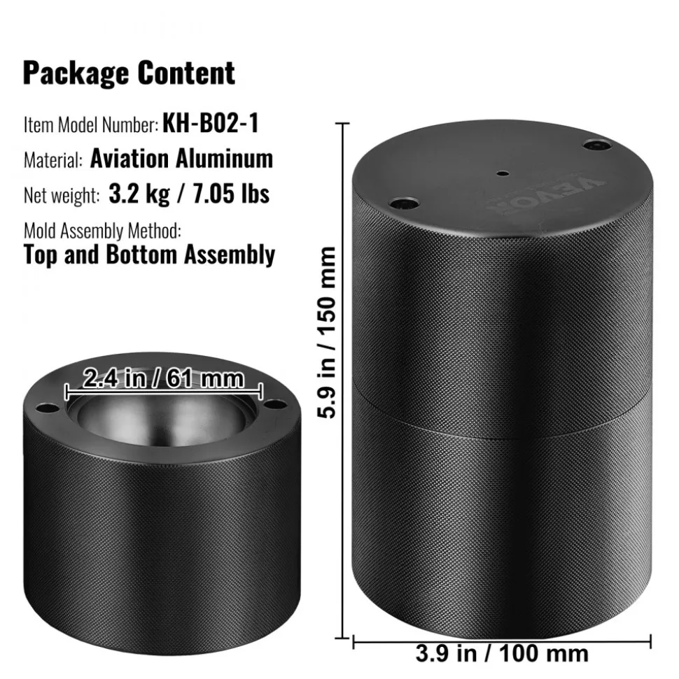 VEVOR Ice Ball Press, 2.4" Ice Ball Maker, Aircraft Al Alloy Ice Ball Press Kit for 60mm Ice Sphere, Ice Press with Tong and Drip Tray, for Whiskey, Cocktail, Bourbon, Scot on Party & Holiday, Black