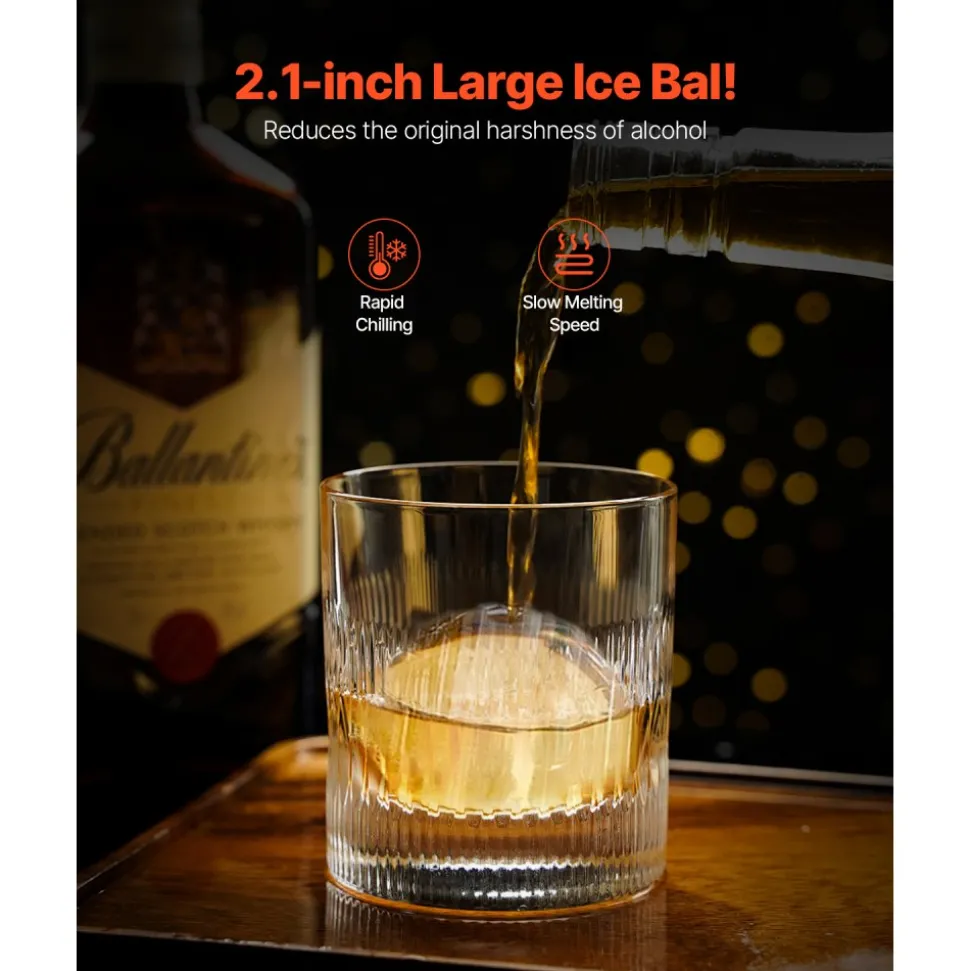 VEVOR Ice Ball Press, 2.1" Ice Ball Maker, Aviation Aluminum Ice Ball Press Kit for 53mm Ice Sphere, Ice Press with Tong and Drip Tray, for Whiskey, Cocktail, Bourbon, Scot on Party & Holiday