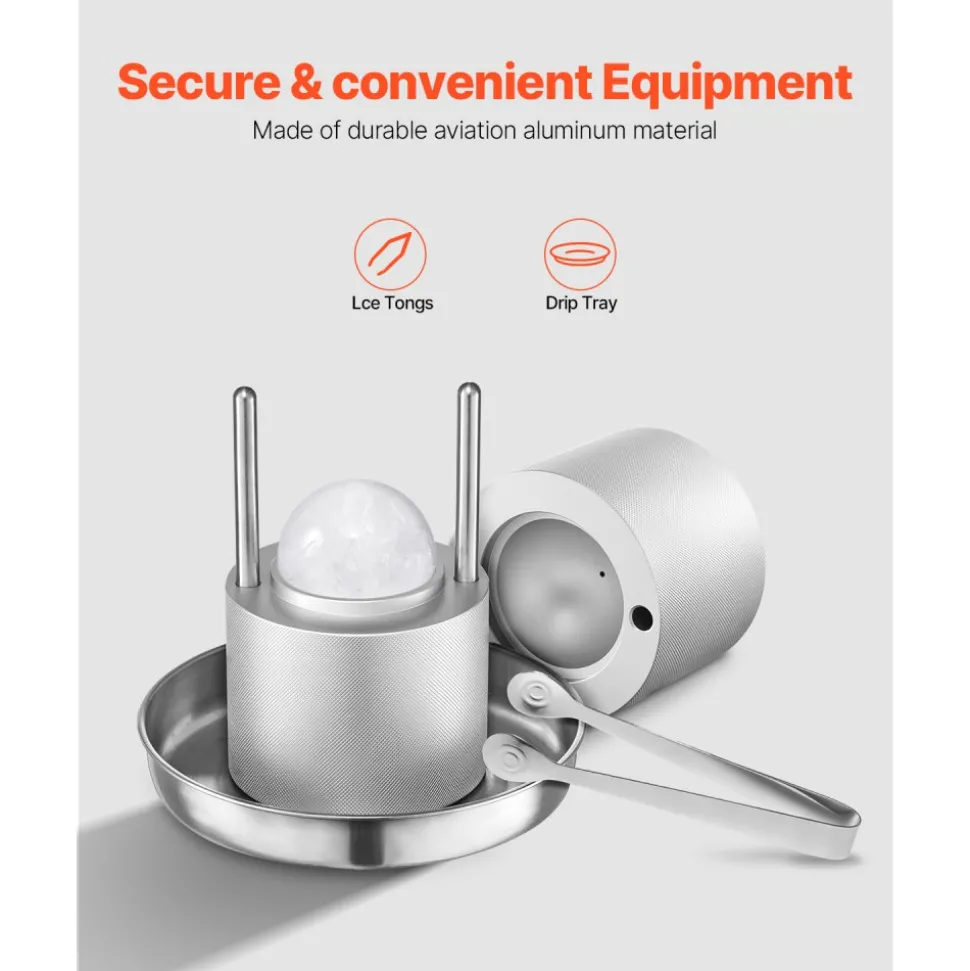 VEVOR Ice Ball Press, 2.1" Ice Ball Maker, Aviation Aluminum Ice Ball Press Kit for 53mm Ice Sphere, Ice Press with Tong and Drip Tray, for Whiskey, Cocktail, Bourbon, Scot on Party & Holiday