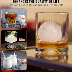 VEVOR Ice Ball Press Kit, Aircraft Al Alloy Ice Press with Ice Block Mold, Large Mat, Tong, Drip Tray, One Glass, Round Ice Ball Maker 2.4"/60 mm Ice Sphere, for Whiskey, Cocktail on Party & Holiday