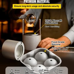 VEVOR Ice Ball Press Kit, Anodized 7075 Aluminum, with Silicone Moulds, Large Mat, Stainless Steel Tong & Two Glasses, Double Size Crystal Clear Rounds for Whiskeys, Cocktails on Parties & Holidays