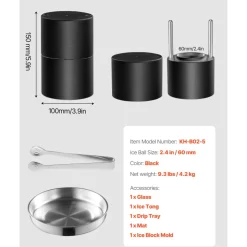 VEVOR Ice Ball Press Kit, Aviation Aluminum Ice Press with Ice Block Mold, Large Mat, Tong, Drip Tray, One Glass, Round Ice Ball Maker 2.4