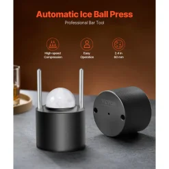 VEVOR Ice Ball Press Kit, Aviation Aluminum Ice Press with Ice Block Mold, Large Mat, Tong, Drip Tray, One Glass, Round Ice Ball Maker 2.4