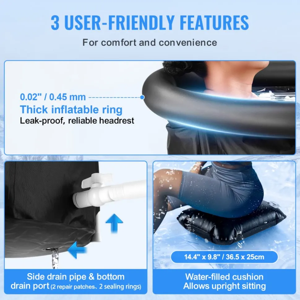 VEVOR Ice Bath Tub, Cold Water Therapy Plunge Tub for Athletes, Portable Outdoor Ice Barrel Plunge Pool for Recovery, 105 Gal Inflatable Folding Bathtub with Cover, Home Ice Pod for Adult, 34"Lx30"H