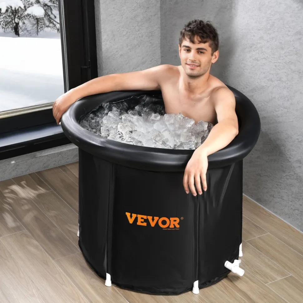 VEVOR Ice Bath Tub, Cold Water Therapy Plunge Tub for Athletes, Portable Outdoor Ice Barrel Plunge Pool for Recovery, 105 Gal Inflatable Folding Bathtub with Cover, Home Ice Pod for Adult, 34"Lx30"H