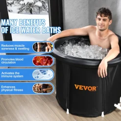 VEVOR Ice Bath Tub, Cold Water Therapy Plunge Tub for Athletes, Portable Outdoor Ice Barrel Plunge Pool for Recovery, 105 Gal Inflatable Folding Bathtub with Cover, Home Ice Pod for Adult, 34