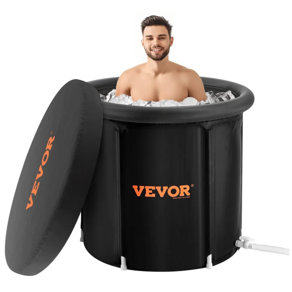 VEVOR Ice Bath Tub, Cold Water Therapy Plunge Tub for Athletes, Portable Outdoor Ice Barrel Plunge Pool for Recovery, 105 Gal Inflatable Folding Bathtub with Cover, Home Ice Pod for Adult, 34"Lx30"H