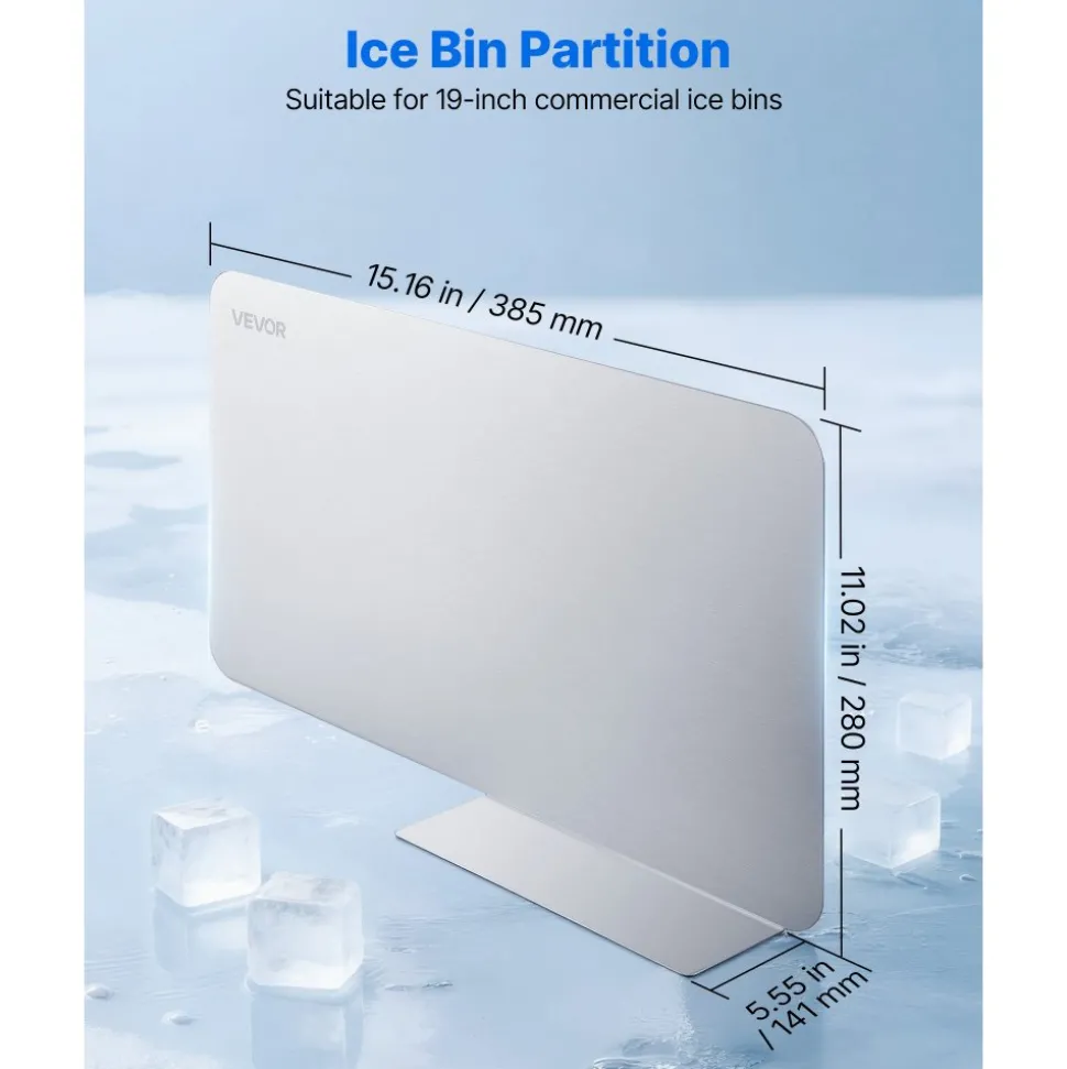 VEVOR Ice Bin Partition, 15.2 x 5.55 Inch, Stainless Steel Divider for 19 Inch Bar Ice Bins, Stable Bottom Support & Easy to Clean, Food Grade 304 Stainless Steel for Kitchen, Bar, Restaurant, Pub
