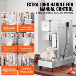 VEVOR Ice Cream Blender, 750W High-Speed Ice Cream Maker Mixer Stir Machine 1740RPM, 304 Stainless Steel Ice Cream Shaker, Long Handle + PC Protective Shield, Customizable with any Flavor of Ice Cream