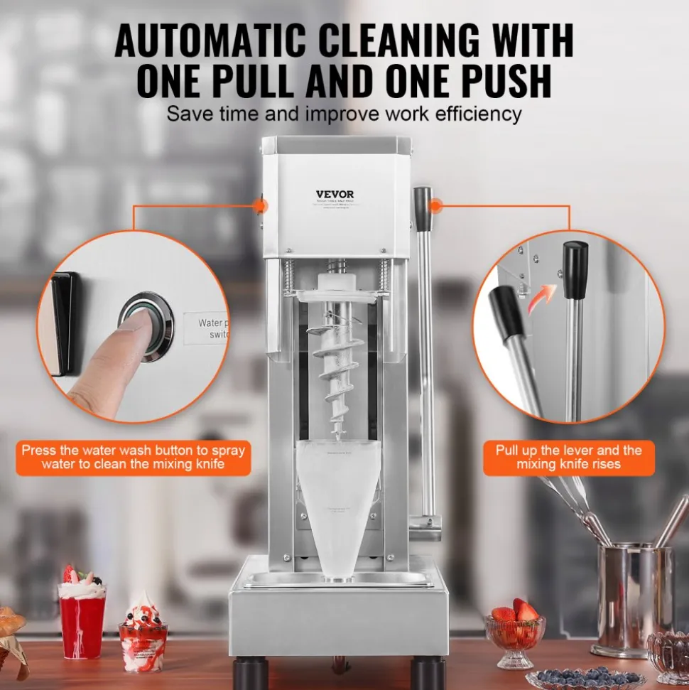 VEVOR Ice Cream Blender, 750W High-Speed Ice Cream Maker Mixer Stir Machine 1740RPM, 304 Stainless Steel Ice Cream Shaker, Long Handle + PC Protective Shield, Customizable with any Flavor of Ice Cream