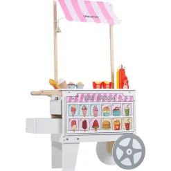 VEVOR Ice Cream Cart for Kids, 20+ PCS Accessories, Pretend Play Ice Cream Shop Kitchen Food Toys with Ice Cream Cone & Popsicle, Awning & Freezer, Storage Drawers & Flipping Menus, For Kids Aged 3-7