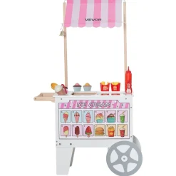 VEVOR Ice Cream Cart for Kids, 20+ PCS Accessories, Pretend Play Ice Cream Shop Kitchen Food Toys with Ice Cream Cone & Popsicle, Awning & Freezer, Storage Drawers & Flipping Menus, For Kids Aged 3-7