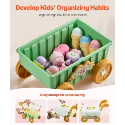 VEVOR Ice Cream Cart for Kids, 27 PCS Accessories, Pretend Play Store with Storage Trolley with Pretend Money, Sound & Light Effects, Montessori Educational Ice Cream Truck Toys for Toddlers 3+