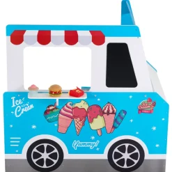 VEVOR Ice Cream Cart for Kids, 20+ PCS Ice Cream Truck Wooden Playset, Pretend Play Stand with Steering Wheel & Chalkboard, Payment Scanner & Freezer, Faucet & Sink, Suitable for Kids 3-7 Years Old