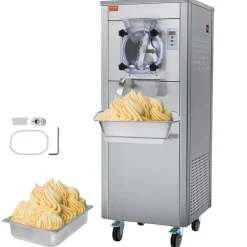VEVOR Ice Cream Maker for Commercial Use, Produces 18 Liters per Hour, 1780W, Offers Single Flavor, Equipped with Wheels, 6L Stainless Cylinder, LED Display, Automatic Cleaning & Pre-cooling Functi