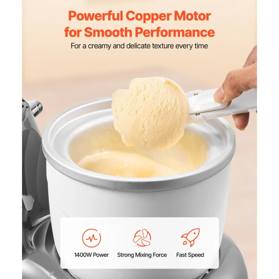 VEVOR Ice Cream Maker, 1.8 Qt. Capacity, 6-Speed Electric Stand Mixer, with LED Digital Display & Timer, Mixing Paddle, Dough Hook, Splash Guard, for Homemade Frozen Yogurt Fruit Sorbet Gelato, Grey