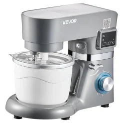 VEVOR Ice Cream Maker, 1.8 Qt. Capacity, 6-Speed Electric Stand Mixer, with LED Digital Display & Timer, Mixing Paddle, Dough Hook, Splash Guard, for Homemade Frozen Yogurt Fruit Sorbet Gelato, Grey