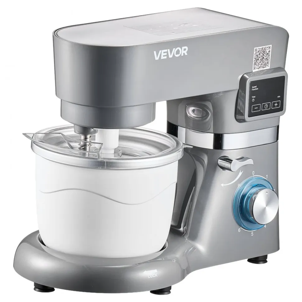 VEVOR Ice Cream Maker, 1.8 Qt. Capacity, 6-Speed Electric Stand Mixer, with LED Digital Display & Timer, Mixing Paddle, Dough Hook, Splash Guard, for Homemade Frozen Yogurt Fruit Sorbet Gelato, Grey