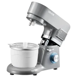 VEVOR Ice Cream Maker, 1.8 Qt. Capacity, 6-Speed Electric Stand Mixer, with LED Digital Display & Timer, Mixing Paddle, Dough Hook, Splash Guard, for Homemade Frozen Yogurt Fruit Sorbet Gelato, Grey