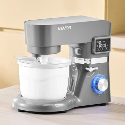 VEVOR Ice Cream Maker, 1.8 Qt. Capacity, 6-Speed Electric Stand Mixer, with LED Digital Display & Timer, Mixing Paddle, Dough Hook, Splash Guard, for Homemade Frozen Yogurt Fruit Sorbet Gelato, Grey