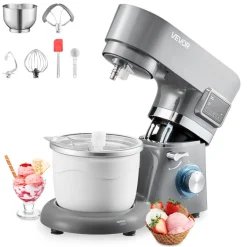 VEVOR Ice Cream Maker, 1.8 Qt. Capacity, 6-Speed Electric Stand Mixer, with LED Digital Display & Timer, Mixing Paddle, Dough Hook, Splash Guard, for Homemade Frozen Yogurt Fruit Sorbet Gelato, Grey