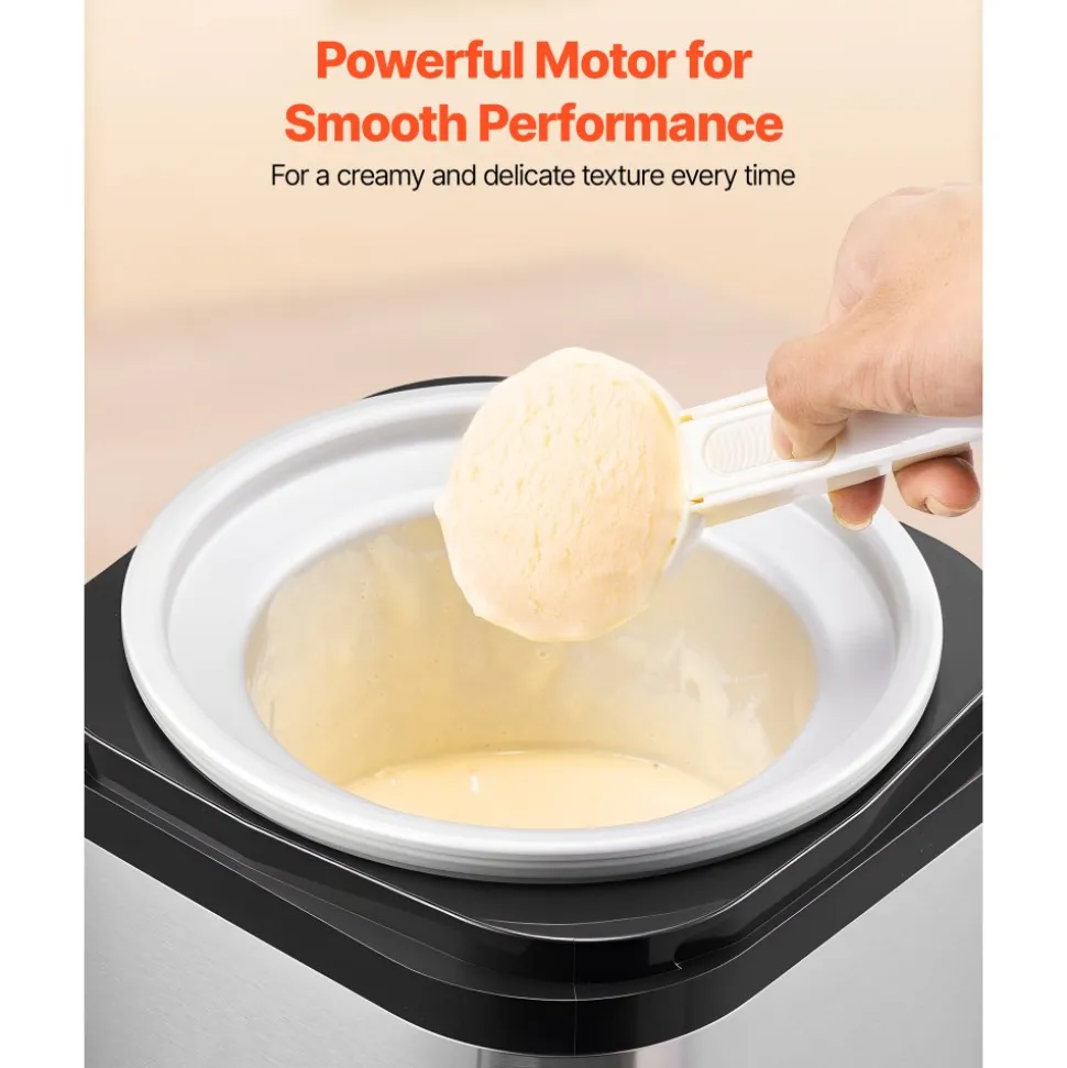 VEVOR Ice Cream Maker, 2.11 Qt. Large Capacity, Electric Automatic Ice-Cream Machine, with Easy Operation & Cleaning, Stainless Steel Shell, for Homemade Frozen Yogurt, Fruit Sorbet, Gelato, Silver