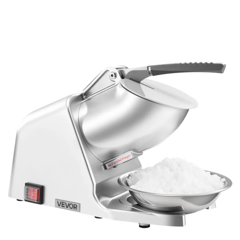 VEVOR Ice Crusher Machine, 143lbs Per Hour Electric 2 Blades Snow Cone Maker, Stainless Steel Shaved Ice Machine with Bowl and Cover, 300W 2000RPM Ice-Shaver for Home and Commercial Use, Silver