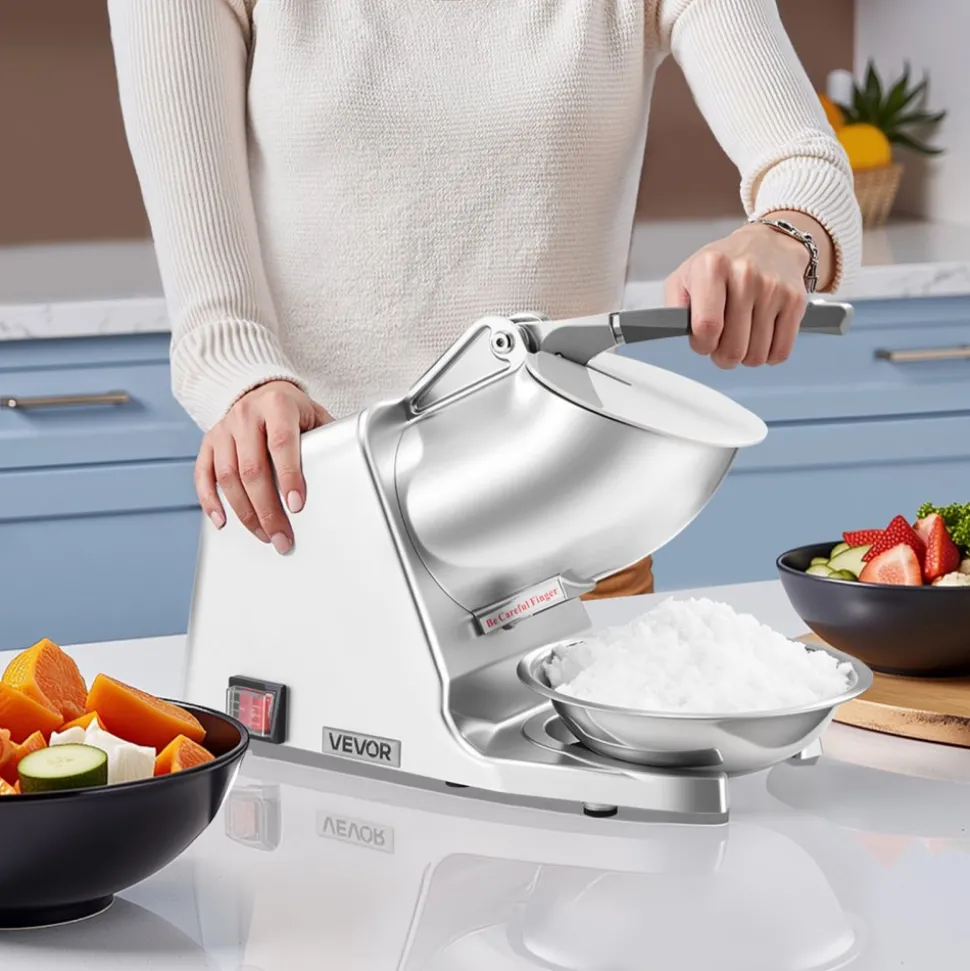 VEVOR Ice Crusher Machine, 143lbs Per Hour Electric 2 Blades Snow Cone Maker, Stainless Steel Shaved Ice Machine with Bowl and Cover, 300W 2000RPM Ice-Shaver for Home and Commercial Use, Silver