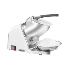 VEVOR Ice Crusher Machine, 143lbs Per Hour Electric 2 Blades Snow Cone Maker, Stainless Steel Shaved Ice Machine with Bowl and Cover, 300W 2000RPM Ice-Shaver for Home and Commercial Use, Silver