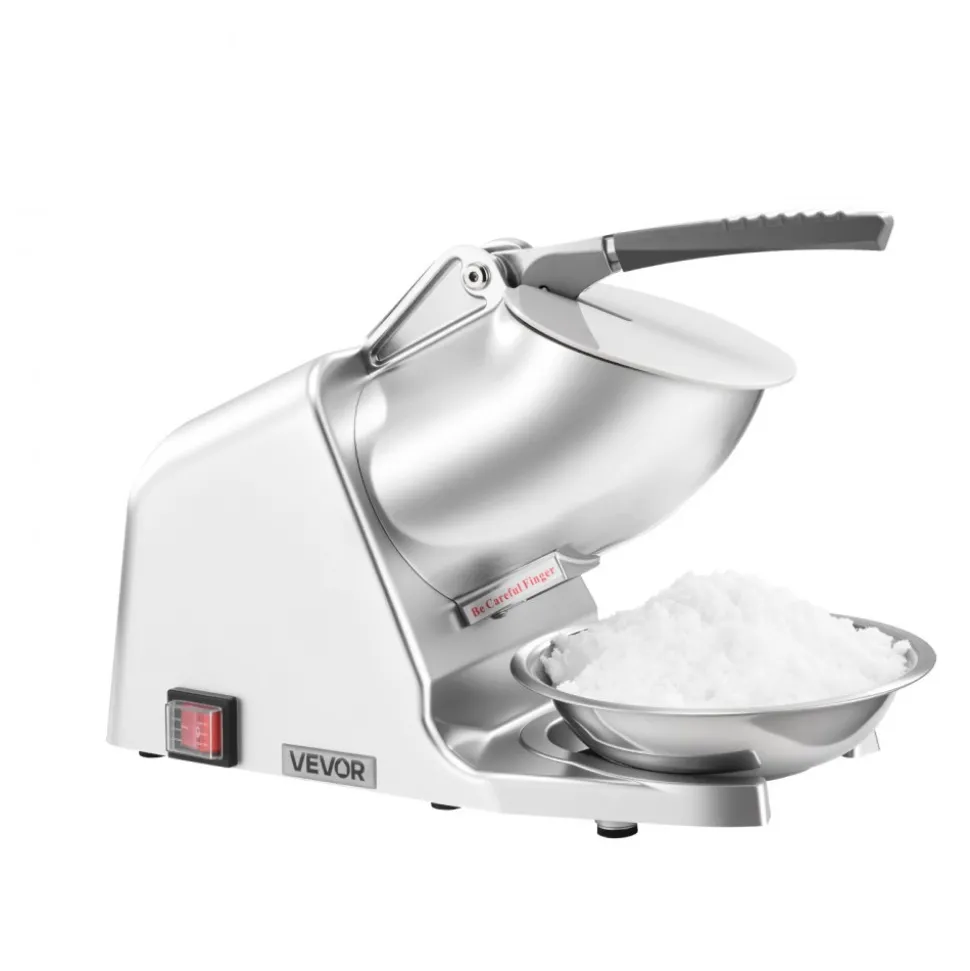 VEVOR Ice Crusher Machine, 143lbs Per Hour Electric 2 Blades Snow Cone Maker, Stainless Steel Shaved Ice Machine with Bowl and Cover, 300W 2000RPM Ice-Shaver for Home and Commercial Use, Silver
