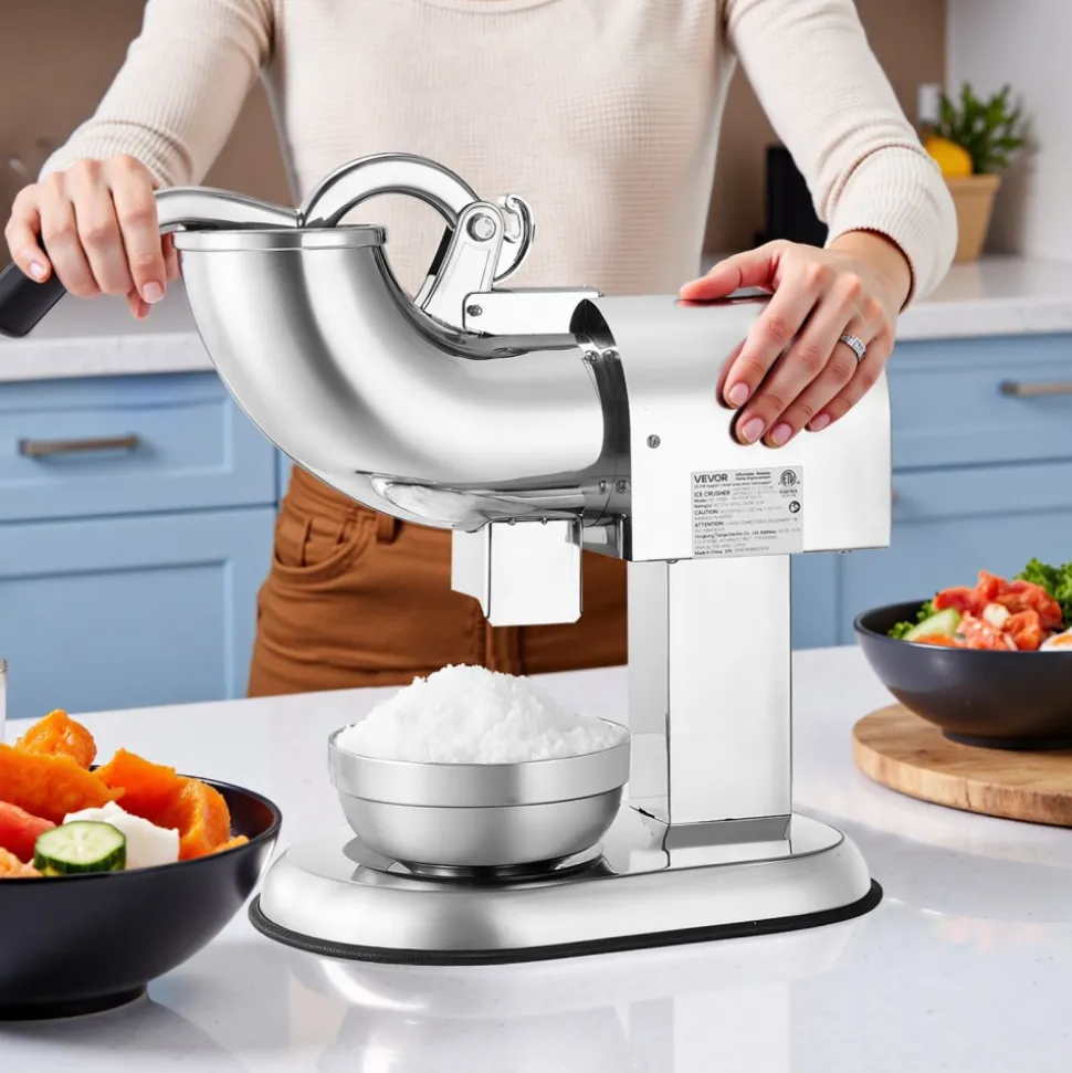 VEVOR Ice Crusher Machine, 440lbs Per Hour Electric 4 Blades Snow Cone Maker, All Stainless Steel Shaved Ice Machine with Bowl and Cover, 350W 1400RPM Ice-Shaver for Home and Commercial Use, Silver