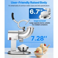 VEVOR Ice Crusher Machine, 440lbs Per Hour Electric 4 Blades Snow Cone Maker, All Stainless Steel Shaved Ice Machine with Bowl and Cover, 350W 1400RPM Ice-Shaver for Home and Commercial Use, Silver