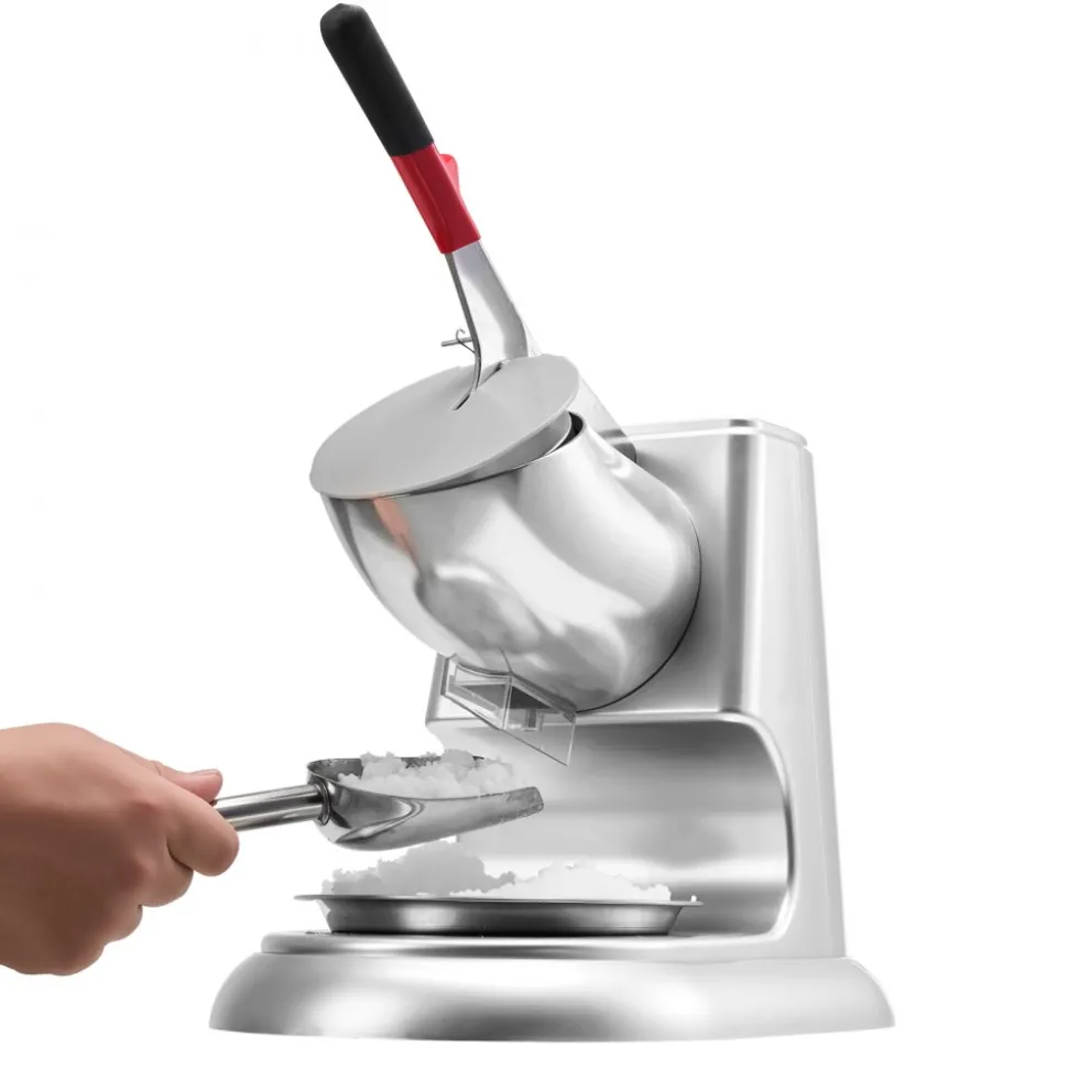 VEVOR Ice Crusher Machine, 220lbs Per Hour Electric 4 Blades Snow Cone Maker, Stainless Steel Shaved Ice Machine with Bowl and Cover, 300W 2000RPM Ice-Shaver for Home and Commercial Use, Silver