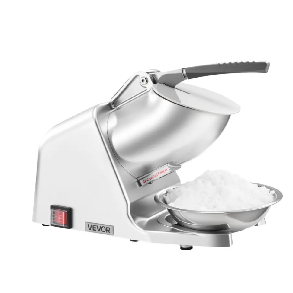 VEVOR Ice Crusher Machine, 286lbs Per Hour Electric 4 Blades Snow Cone Maker, Stainless Steel Shaved Ice Machine with Bowl and Cover, 300W 2000RPM Ice-Shaver for Home and Commercial Use, Silver