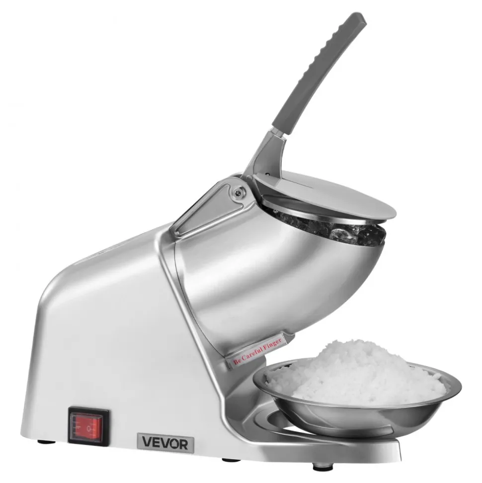 VEVOR Ice Crusher Machine, 286lbs Per Hour Electric 4 Blades Snow Cone Maker, Stainless Steel Shaved Ice Machine with Bowl and Cover, 300W 2000RPM Ice-Shaver for Home and Commercial Use, Silver