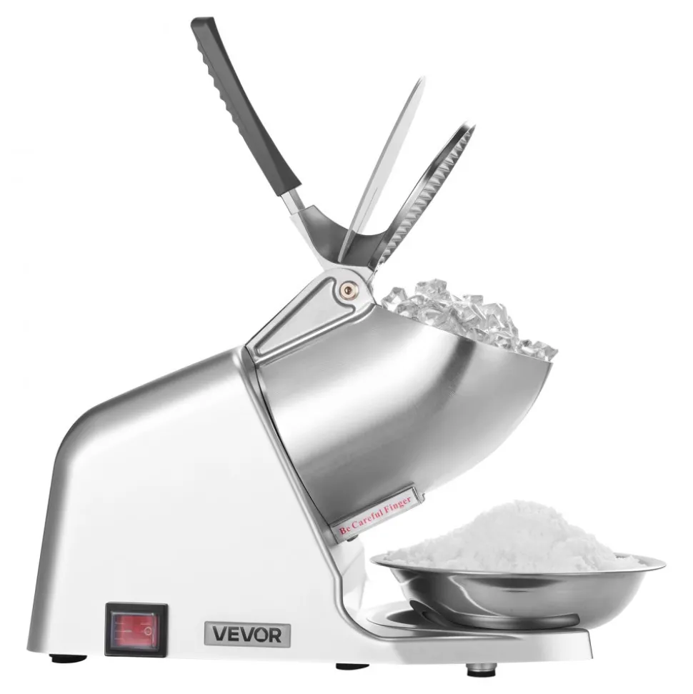 VEVOR Ice Crusher Machine, 286lbs Per Hour Electric 4 Blades Snow Cone Maker, Stainless Steel Shaved Ice Machine with Bowl and Cover, 300W 2000RPM Ice-Shaver for Home and Commercial Use, Silver