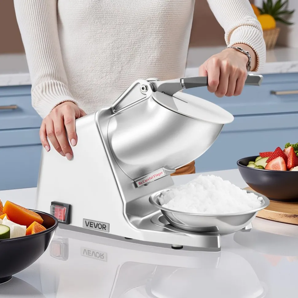 VEVOR Ice Crusher Machine, 286lbs Per Hour Electric 4 Blades Snow Cone Maker, Stainless Steel Shaved Ice Machine with Bowl and Cover, 300W 2000RPM Ice-Shaver for Home and Commercial Use, Silver