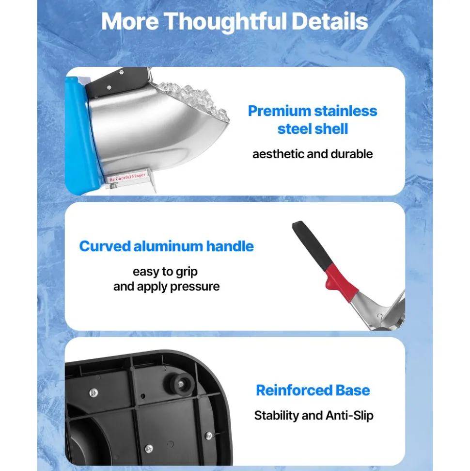 VEVOR Ice Crusher Machine, 220lbs Per Hour Electric 4 Blades Snow Cone Maker, Stainless Steel Shaved Ice Machine with Bowl and Cover, 300W 1400RPM Ice-Shaver for Home and Commercial Use, Blue